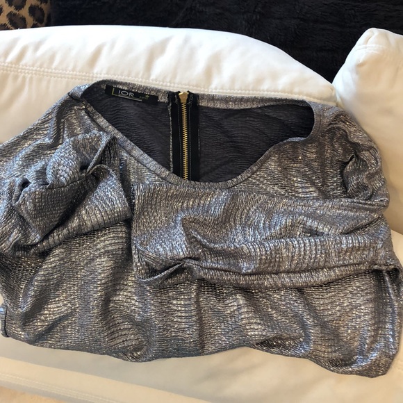 🇫🇷Lior Paris Silver Sparkling Lurex back gold zipper pleated pinned sleeves - Picture 12 of 12